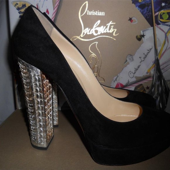 Christian Louboutin BOIS DORE 20ANS Black Suede Platform Heels Pumps Shoes - Picture 7 of 11